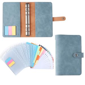 A6 PU Leather Notebook Cover Loose-leaf Binder Budget Planner Organizer 6 Ring Binder 12 Storage Pockets Expense Budget Sheets