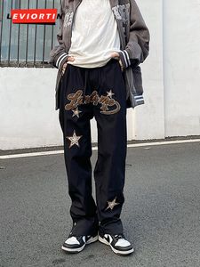 High Street Men's Star Letter Haftery Spodnie Hip Hop Y2K luźne proste spodnie uliczne marka mody mody casual men pantst220716