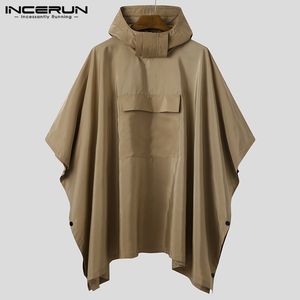 INCERUN Homens Trincheira Sólida Secagem Rápida Com Capuz Solto Ponchos Bolsos Casuais Capa Ao Ar Livre Casacos Irregulares Não Raincoats S 5XL 220715