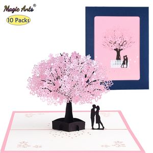 10 paket kiraz ağacı pop-up çiçekler kartı yıldönümü sevgililer anneler günü doğum günü 3D tebrik kartları 220425