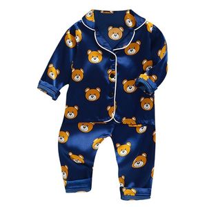 Pigiama in raso di seta per bambini Pigiama Set Baby Sleepwear Pigiama Pigiama Suit Ragazzi Ragazze Sleep Two Piece Set Kids Loungewear 220706