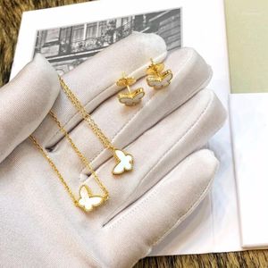 Perlmutt Ring großhandel-Sterling Silber Schmuck für Frauen Mutter von Perlen Schmetterling Hochzeitsset Mini Ohrringe Halskette Armband Ring Tris22