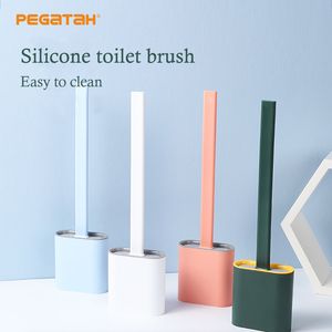 Toilet Brush Leak-Proof with Base Silicone Flat-Headed Flexible Soft Rubber Long Handle Cleaning 220511