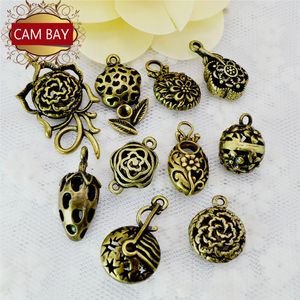 10 Styles 3D Flowers Charms Hollow Antique Charm Alloy Metal Pendants Fit Earrings Necklace Jewelry Making DIY Crafts Keyring Accessories
