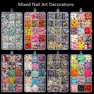 3D Blandad blomma Aurora Bear Pearl Set Box Nail Art för professionella tillbehör för DIY Manicure Design 220524