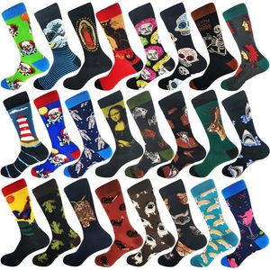 Men's Socks Men Combed Cotton Retro Abstract Oil Painting Art Clown Alien Big Size Happy Skateboard SockMen's