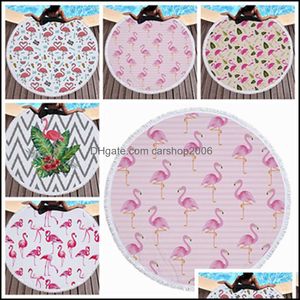 Teksty Tekstyles Garden LL Bird Printed Tobestry Round Tassel Beach Women Shawl Tablelecloth Dywaniki Yoga Mat 5 desi Dhjnm