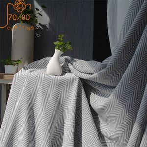 Nordic Light Luxury High-End Stripes W Wave Chenille Cotton and Linen Blackout Curtain For Living Room Bedroom Custom 220701
