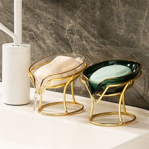 1PC Light Luxury Style Creative Soap Box Bathroom Toilet Household Drain Free Perforated Soap Rack soap Dish Tray 220714