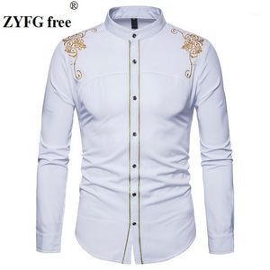 Erkek Uzun Kollu Gömlek Gelenler Çin Tarzı Moda Erkek Nakış Desen Pamuk Casual Giysiler Gömlek AB / ABD Boyutu Tops