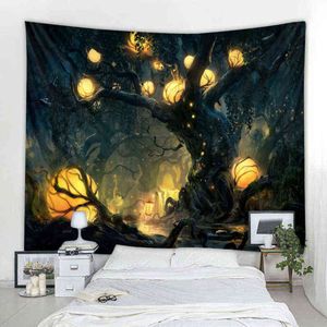 Fantasy Tree Background Decoration Carpet Curtain Wall Cladding Nordic Bohemian Hippie Bed J220804