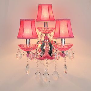 European Children's Room Bedroom Wall Lamps Princess Warm Pink Crystal Fixture Living Rooms Background Wall LED Lights Lamparas