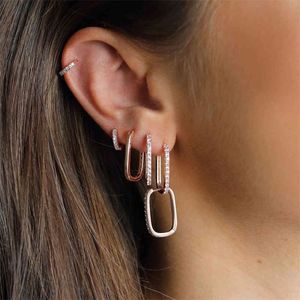 925 sterling silver paper clip huggie hoop earring geometric rectangle hoop minimal delicate 925 jewelry 210323