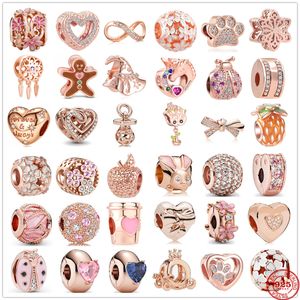 925 Sterling Silver Dangle Charm New Flower Apple Dog Paw Coffee Unicorn Rose Gold Bead Fit Pandora Charms Armband DIY smycken Tillbehör