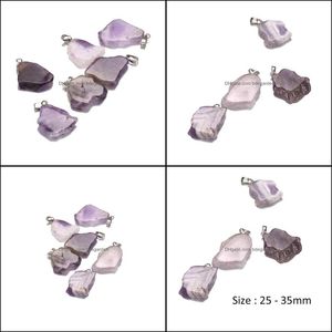 Uroki biżuterii Odkrycia komponenty 100pcs/działka 25-35 mm wisiorek z kamienia naturalnego unikalne ametystów fioletowe kryształowe nieregularne dhapu