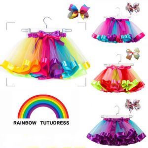 Rainbow Colors Mini meninas curtas Vestidos de babados com as saias de tutu fofos para crianças do vestido de férias de festa de festa de dança