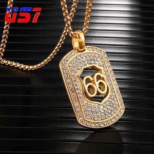 Iced US7 Out Route 66 Anhänger Halsketten Männer Edelstahl Kristall Sport Halskette Für Männer Frauen Kette Amerikanischen Schmuck Gift254s