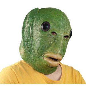 ingrosso Divertimento Carnevale-1 PZ Funny Halloween Cosplay Costume Unisex Uomo Adulto Carnevale Partito Verde Fish Head Mask Copricapo Alien Latex Make Fun Gift Gift G220412