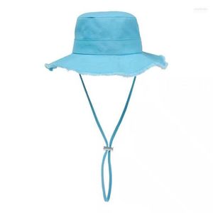 Chapéus de aba larga do verão Le Bob Bucket Hat Luxury Designer Solid Color Oliv22