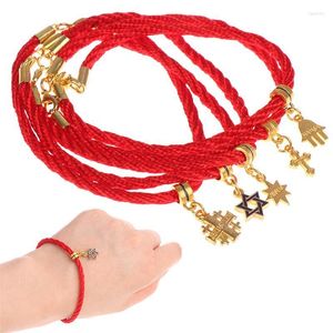 Fili di perline Gesù Religione Croce Pentagramma Bracciale fatto a mano con cordino rosso Ciondolo a catena Fawn22