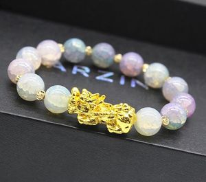 Natural Stone Feng Shui Beaded Strands Bracelets Pixiu Wealth Luck Chinese Pi Yao Dragon Charm Elastic Amulet Bracelet for Men Women