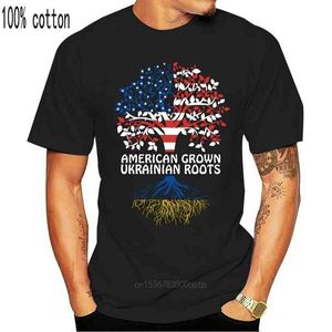 Amerikanska odlade ukrainska rötter T-shirt Stolt Ukrainia Amerikanska USA Toppar för sommar bomull mode familj t-shirts