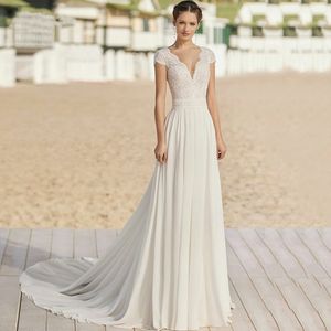 Bohemian v Neck Chefon Wedding Dress 2022 Кручны с короткими рукавами