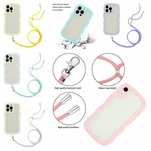 Multifunction Hand Strap Wave Cases For Iphone 15 14 13 Pro Max 12 11 X XR XS 8 7 Plus Hard Plastic Hybrid Hit Soft TPU Clear Transparent Cover Crossbody Shoulder Lanyard