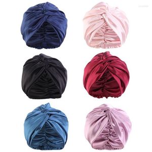 Beanie/Skull Caps N7MF Solid Color Silk Night Sleep Hair Hat Hat Chemoterapi Wrap Elastic Ribbon Haircare Turban Cross-Twisted Pros22