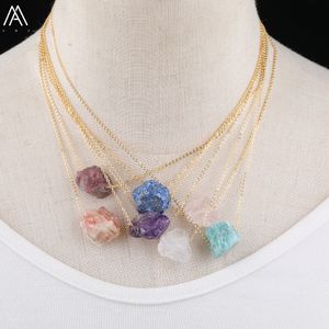 Collana con pendente irregolare in pietra naturale Cristallo rosa Amthyst Healing Crystal Chakra Charms Collane con pendolo Per gioielli da donna