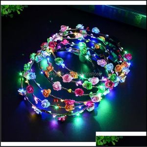 Pannband Blinkande Led-hårband Strängar Scrunchie Glow Flower Crown Pannband Ljus Fest Rave Blommigt hår Garland Lysande Hand Dekorativ Drop Deli