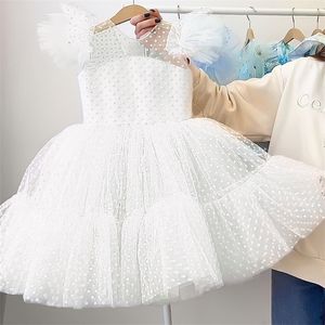 Sommer Hübsches Mädchenkleid Geburtstagsfeier Kommunion Zeremonie Prinzessin Spitze Dünnes Kinder Ballkleid Elegant Größe 4-10T 220426