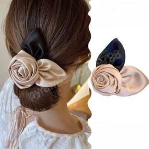 Franska eleganta ros hårklipp kvinnor sommar temperament hästsvansklipp för damhuvudbonad hår tillbehör
