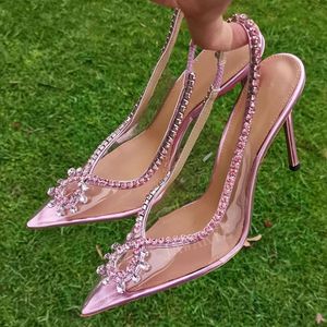 Sexy Spitze Zehen Slingbacks Silber High Heel Spiegel Party Sandalen Frauen Klar PVC Kristall Bankett Kleid Sandale Braut Hochzeit schuhe