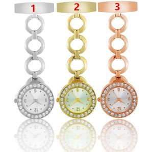 Orologi da infermiera con diamanti Clip-on Fob Spilla Appesa Spilla da allattamento Orologio al quarzo Moda Luxury Crystal Uomo Donna Unisex Orologio da taschino in acciaio pieno Orologio relogio