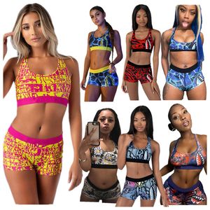 Kvinnor Designer Swimwear Ärmlös Vest Bra + Shorts Swimming Suit Sommar 2 Piece Set Fashion Outfits Letter Print Baddräkt Tjejer Sportkläder Attraktiv