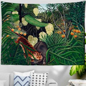 King Of The Forest Tiger Tapestry Animal Wall Hanging Tropical Rainforest Landscape Home Decor J220804