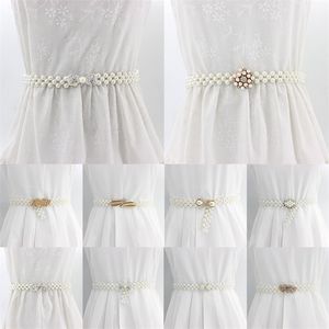 rhinestones Pearls Waist Belts for Women Dress Decoration Waistbands Elastic Buckle Faux Pearl Beaded Girdle Female Girls 220712