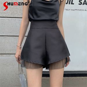 Elegant Black High Waisted Wide Leg Shorts for Women Summer Loose Baggy Thin Casual Short Pants Snack Shorts for Women 220419