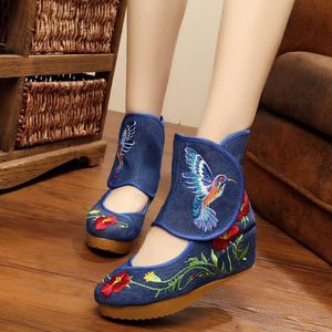 Designer-botas retro tornozelo envoltório senhoras sapatos casuais colibri chinês nobre mary janes dentro de pano de bombas bordadas