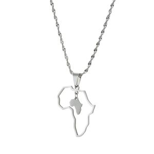 Chains Stainless Steel Silver Color Africa Map Pendants Necklaces For Women Men African Jewelry Gifts