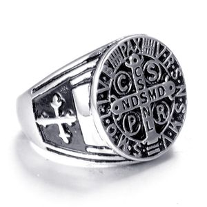 12Pcs Alloy Saint Benedict Cross Men Band Rings Punk Hip Hop For Boyfriend Male Jewelry Creativity Gift Wholesale