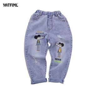 Yatfiml Cartoon Blousers Pant Fashion Girls Jeans Джинсы для детей подростки Джинсы детские джинсы модные джинсовые брюки детская джинсовая одежда LJ201203