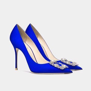 spring New Rhinestone Pointed Toe Crystal Pumps Brand Women High Heel Shoes Thin Party Prom Sexy Wedding Plus 43 220511