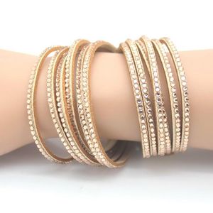 Link Chain Fashion 6 Layer wrap armbanden slake leer met kristallen paar sieraden dames armbandlink