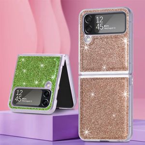 Bling Glitter Leder Brieftasche Klapphüllen für Samsung Galaxy Z Flip 4 Flip4 ZFlip4 Mode Luxus Hart PC Kunststoff Handy Flip Cover Haut PU Mädchen Frauen Tasche