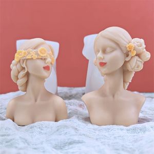 Ins Girl Scented Candle Silicone Mold Blindfolded Closed Eyes Portrait Plaster Decor Handmade DIY Soap Aromatherapy Making Mould 220629