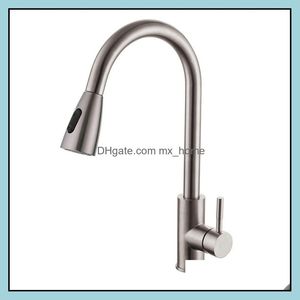 Kitchen Sink Faucet Brushed Nickel Finish Pl Out Sprayer Deck Mount Mixer Tap Swivel Spout Seaway Drop Delivery 2021 Faucets Faucets Shower