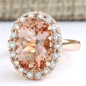 14k Roségold Diamantring großhandel-14K Rose Close Damen Diamond Ring Stone Champagner Topaz Diamonds Bizuteria Gold Sterling Silber Schmuck Juwel