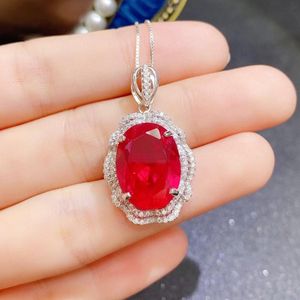 Moketler Ruby Oval Tarzı Büyük Kolye Kolye Takı Başına 14ct Taş 925 STERLING Silver Fine Q28277